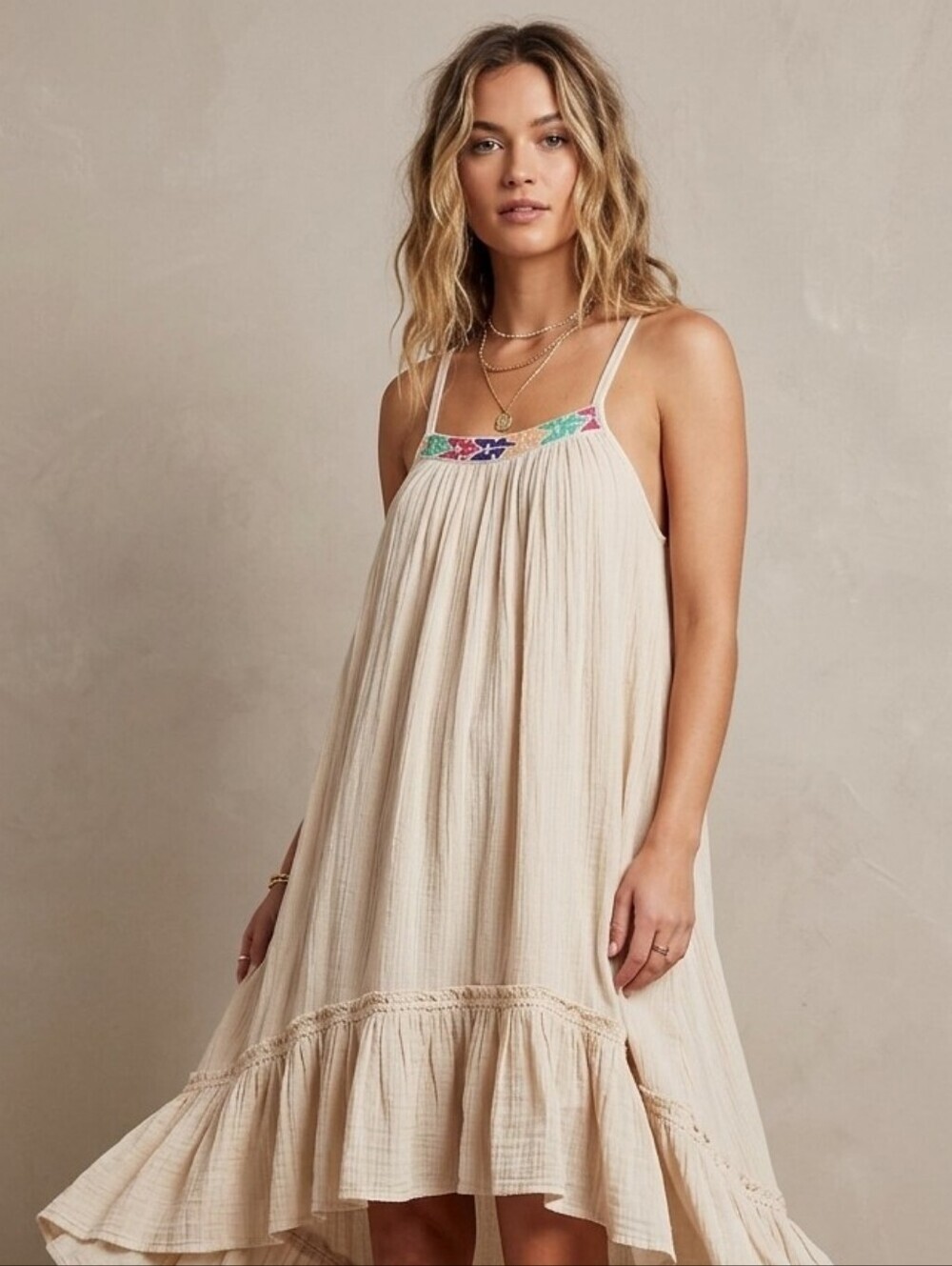 Free People 100% Cotton Cream Dress Size XS Fits Small - Medium Oversized Drapey